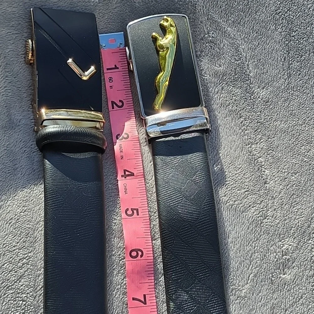 2 Men's Solid Buckle with Automatic Ratchet Leather Belt 63